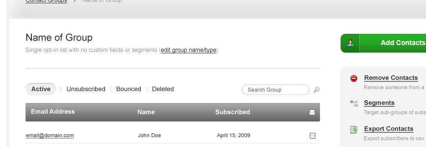 Contact Manager screen